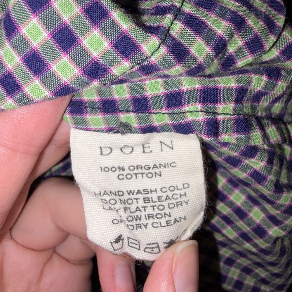 Doen Navy and Green Gingham Button-Front Blouse - Picture 4 of 4